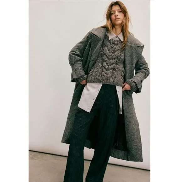 Free People Ellington Tweed Coat in Charcoal Sz M NWOT - Picture 3 of 13
